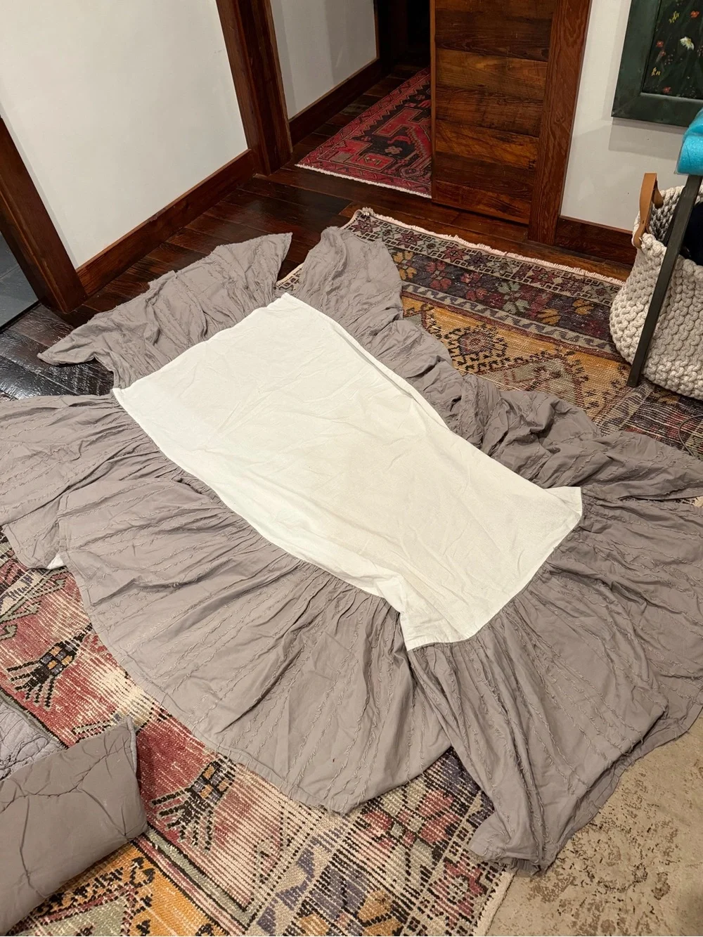 Restoration Hardware Gray Ruffle Duvet with White Insert